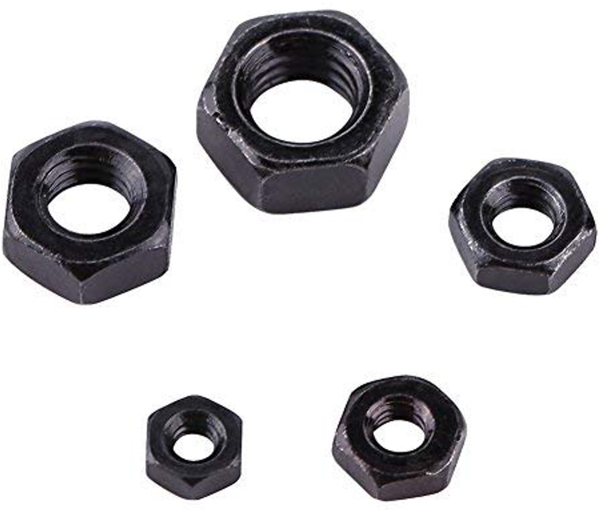 100 stuks/set M2-M5 metrische schroefdraad, zeshoekig, moeren, zwart, zink, zilver, koolstofstaal, zeskantmoeren, kit voor machinebevestiging (M2)