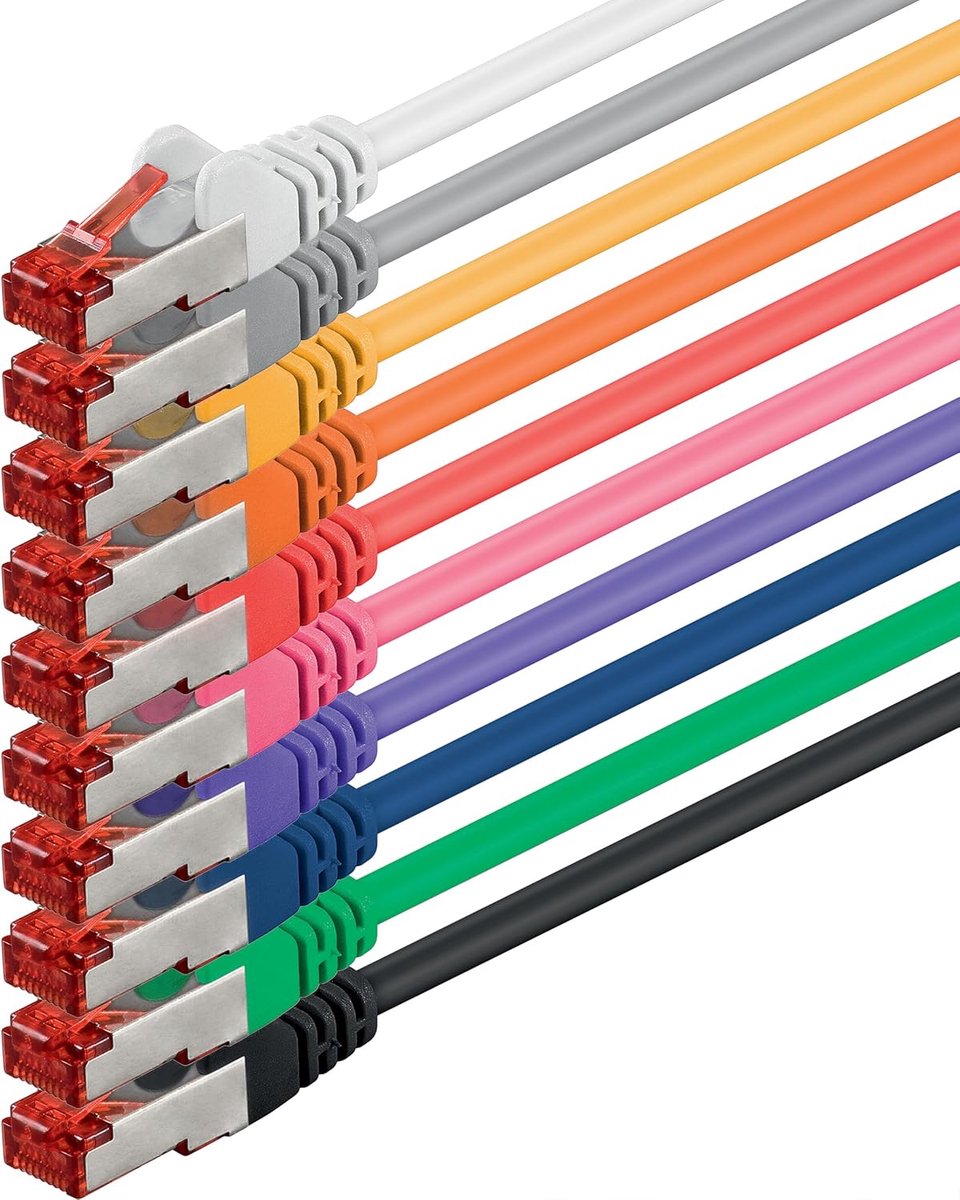 1aTTack.de Cat6 SFTP LAN netwerkkabel 10x 0,5m RJ45 Ethernet 10 kleuren