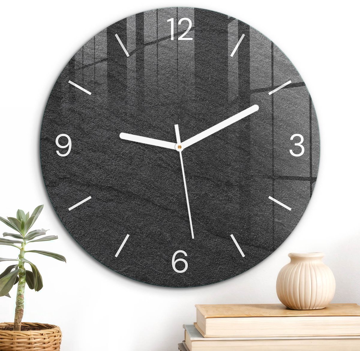 ArtPrintCave Zwart Glazen Klok - Wandklok 30 cm - Muurklok Rond - Elegante Textuur Unieke Klok - Achtergronden En Patronen Stille Wandklok - Witte Klokwijzers