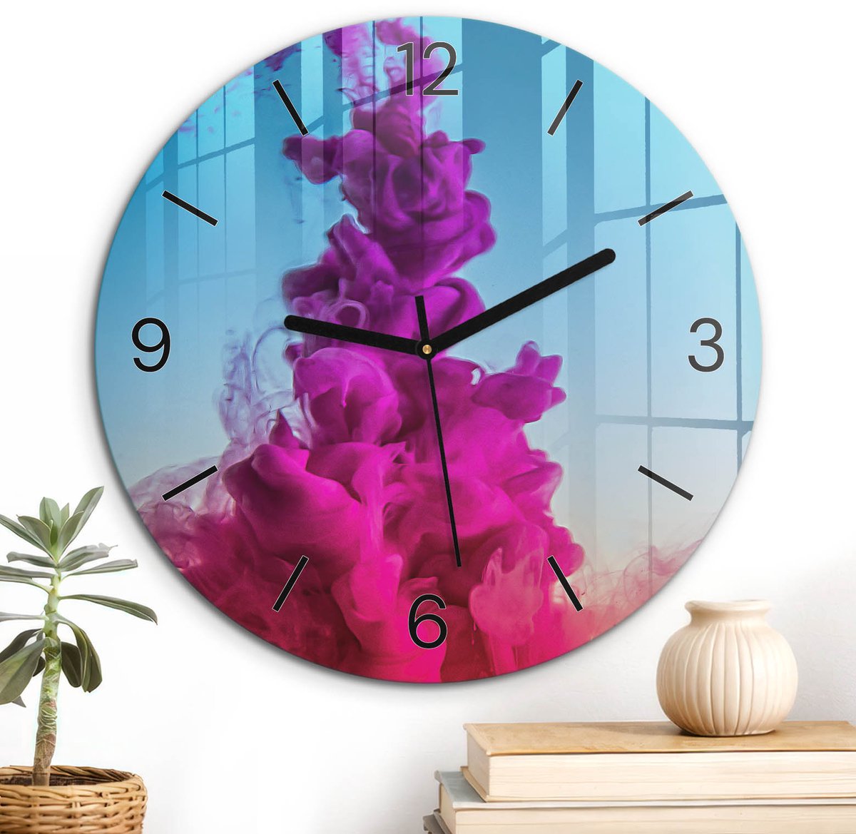 ArtPrintCave Blauw Glazen Klok - Wandklok 30 cm - Muurklok Rond - Kleurrijke Abstractie Unieke Klok - Achtergronden En Patronen Stille Wandklok - Zwarte Klokwijzers