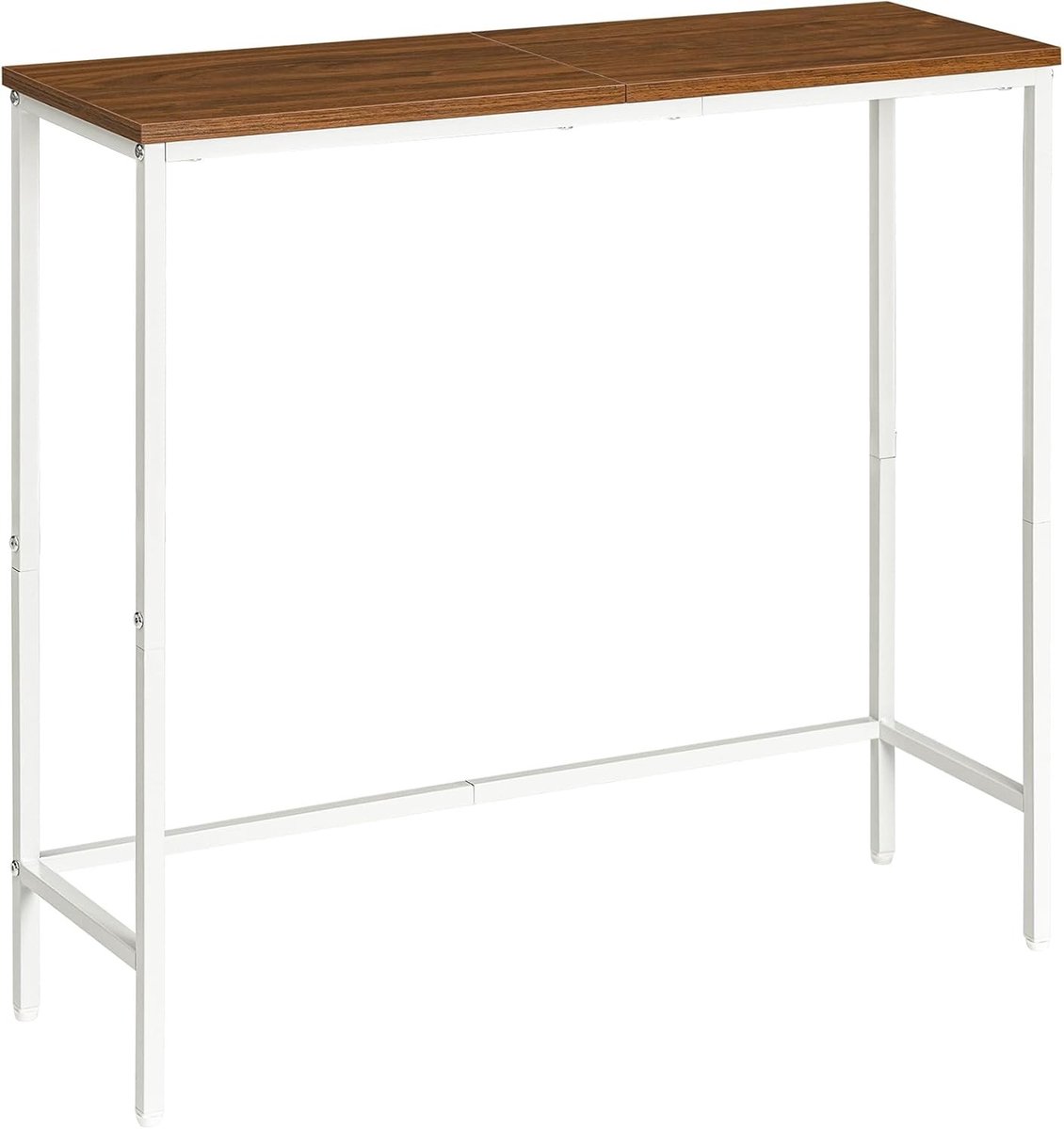 Vellaro Bijzettafel verstelbaar - Wit en Walnoot - 75 x 24 x 75 cm - Dunne Consoletafel van Metaal en Spaanplaat - Voor Hal, Woonkamer en Slaapkamer