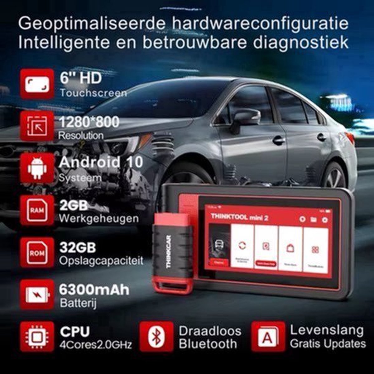 Thinktool Mini - OBD2 Scanner - Diagnosecomputer - Uitleesapparatuur Auto - Storing Verwijderen - Volledige systeemdiagnose - Diagnose Auto - Autodiagnosetool - ECU-codering/actieve test CANFD