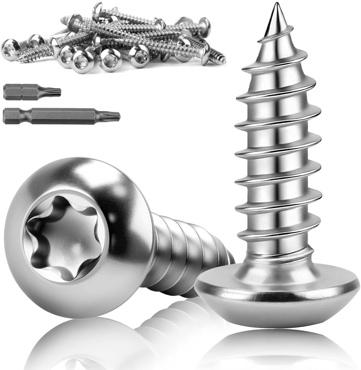 x 12 mm plaatschroeven Torx, 80 stuks lenskopschroeven hout, schroeven M3 roestvrij staal A2 V2A zelftappend, ronde kopschroeven ISO7380 met volledige bit voor buiten, auto en metalen