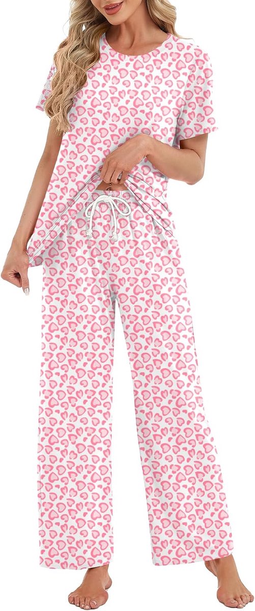 Pyjama voor Vrouwen Leuke Pjs Set Zachte Co ord Sets Loungewear Korte Mouw Pjs Dames Pyjama Nachtkleding Pyjama Bottoms Broek met Zakken Trekkoord Nachtkleding