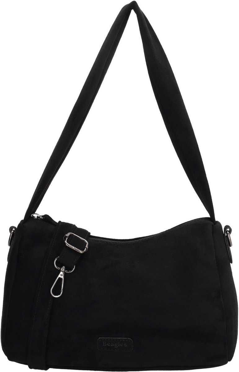 Beagles Ako Schoudertas - Faux Suede - Dames Tas - Crossbody - Afneembare Schouderband - Ritssluiting - Donkerbruin