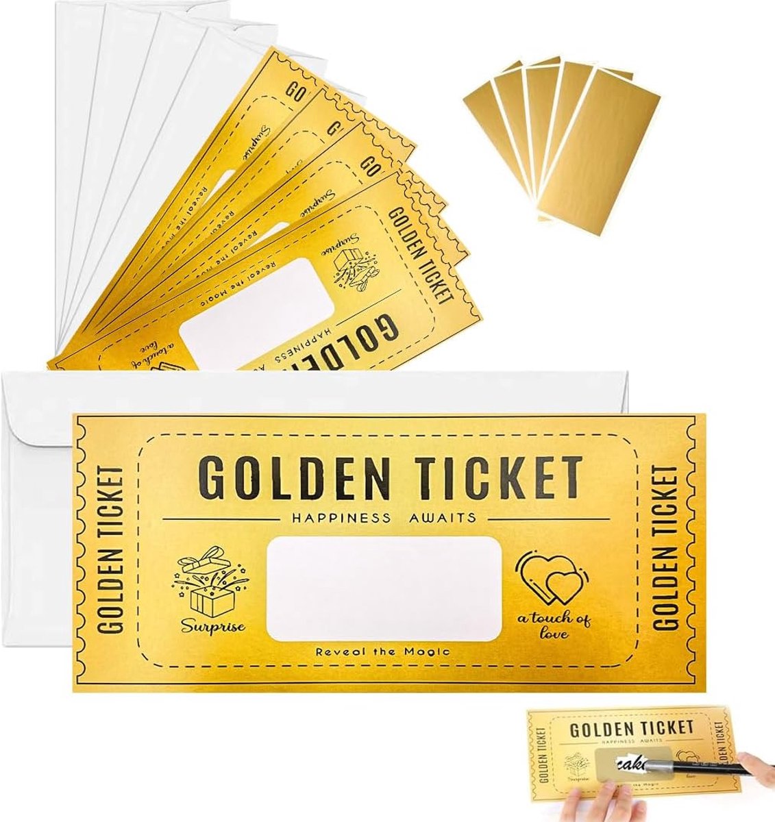 Wenskaarten, vijf gouden loterielose, inclusief krasstickers, kraskaarten en kraskaarten om zelf te vullen