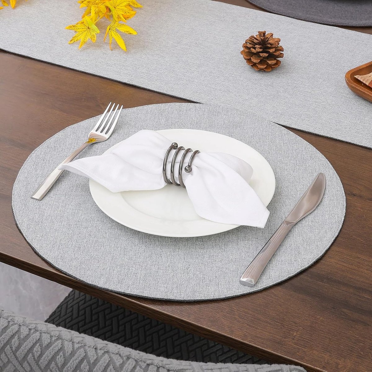 Placemats dubbelzijdige placemats Stof antislip wasbare tafelmatten voor eettafel (Lichtgrijs, Rund Set di 8)