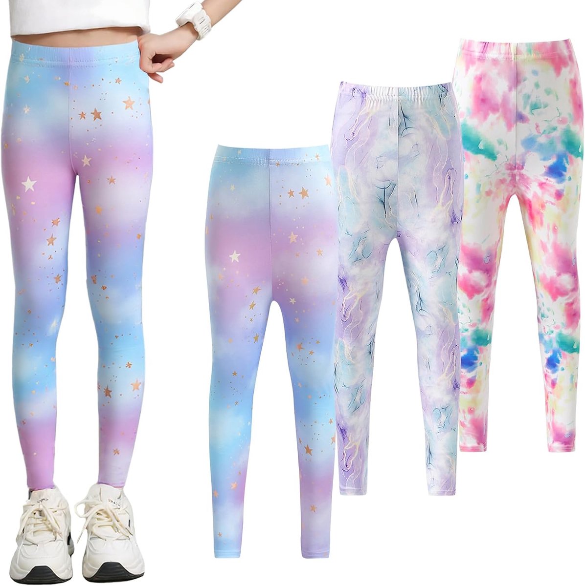 Leggings voor kinderen, sportlegging, lange joggingbroek, elastische sportbroek, ondoorzichtige broek, vrije tijd, slaaplegging, verpakking van 3 stuks