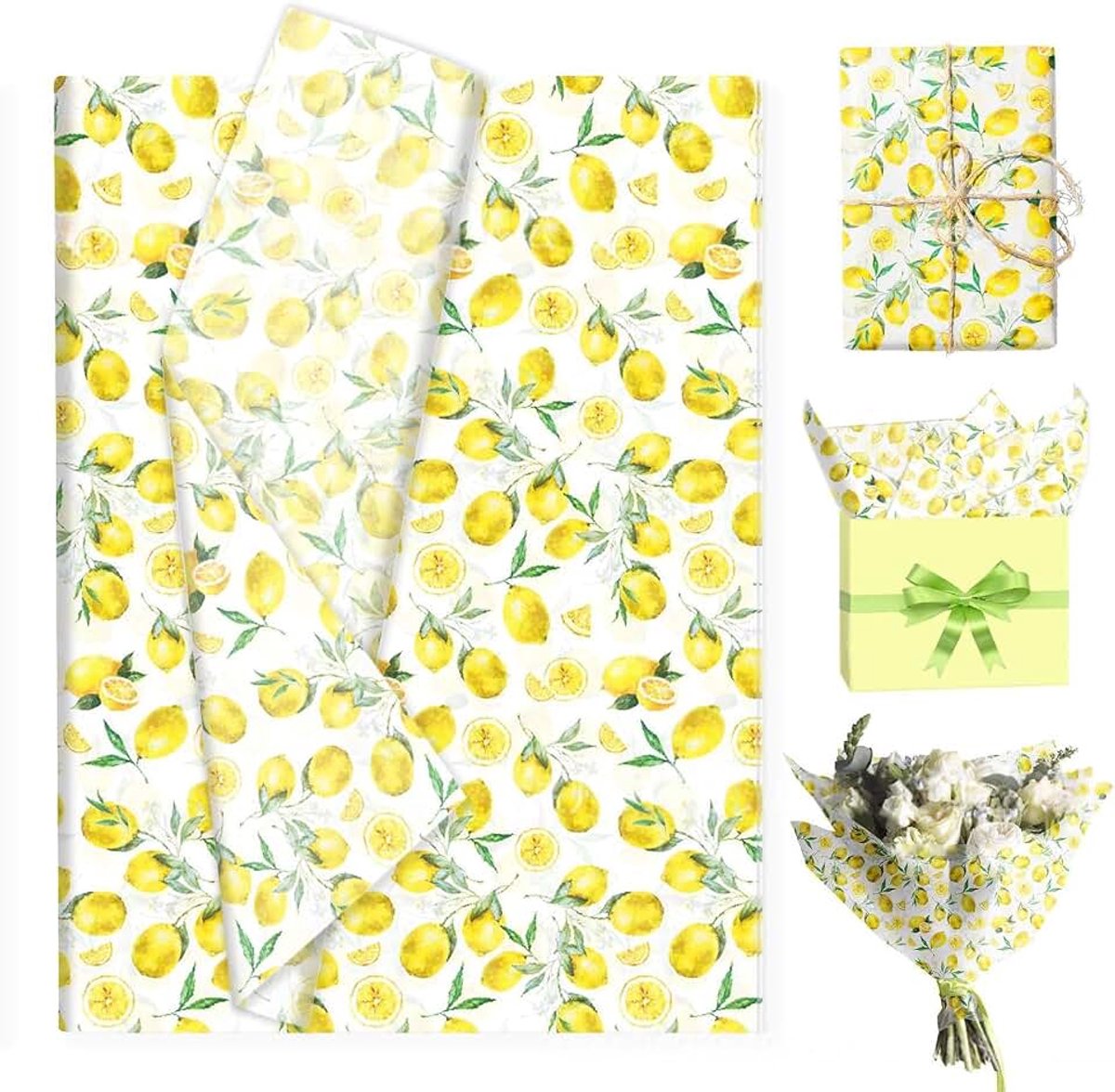 100 Stuks Citroen Zijdepapier, Vrolijk Cadeaupapier, Verpakkingsmateriaal Voor Bloemen Snoepgoed, Zijdepapier Om Te Knutselen En In Te Pakken 50x35 Cm