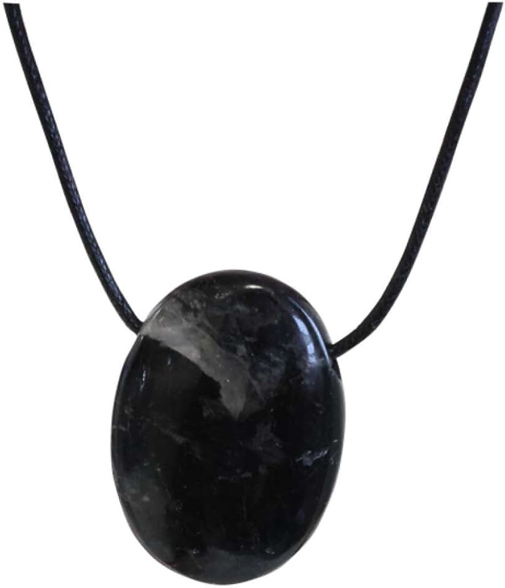 Collier Tourmaline Noire Pierre ovale percée Cordon noir