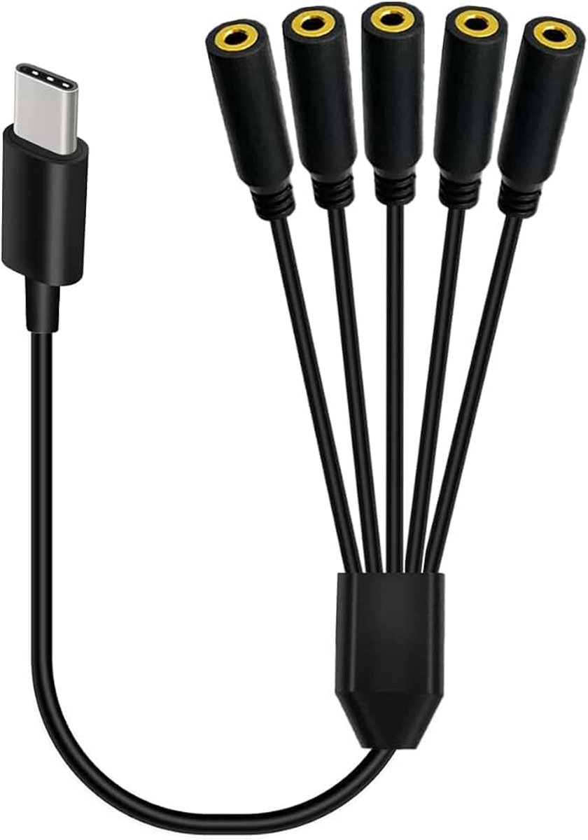 C naar Dual DC 3,5 mm hoofdtelefoon Jack Audio Y Splitter, 2-in-1 Type C mannelijk naar 2x 3,5 mm vrouwelijke stereo verlengkabel, ondersteuning volumeregeling, microfoon en luisteren (30 cm) (5