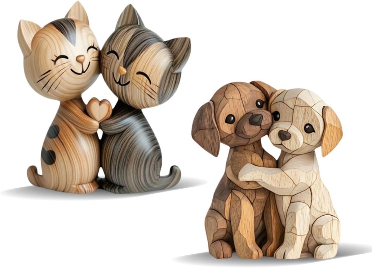 2 Stukken Dierlijke Juwelen, De Decoratie Van Het Kattendesktop, 2D Vlak Paar Houtsnijwerk, Geschikt Voor Het Verfraaien Van Slaapkamers En Bureaus.