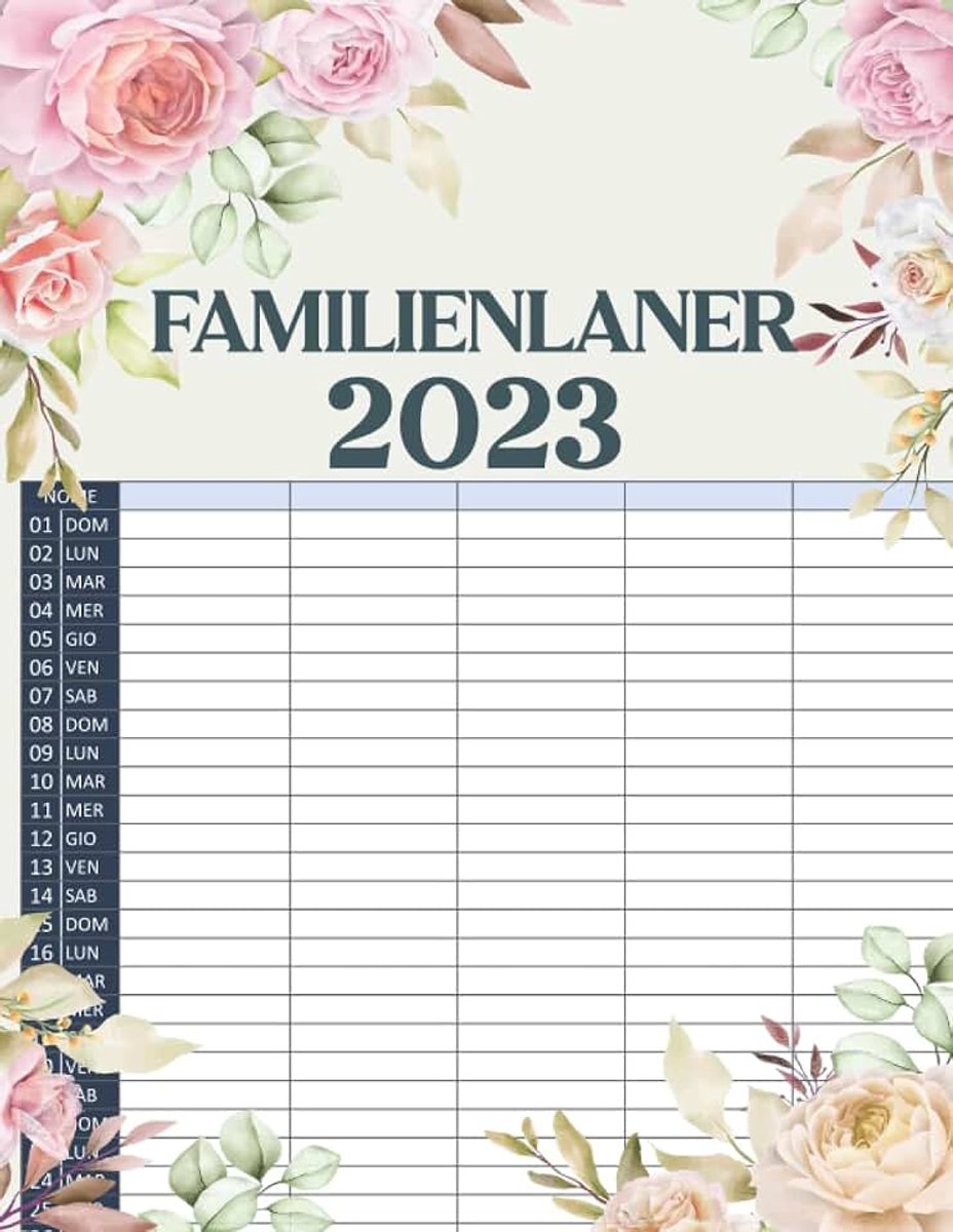 Familienplaner 2023: familienkalender 2023 5 spalten von Januar 2023 bis Dezember 2023 | Agenda 2023 für die Familie