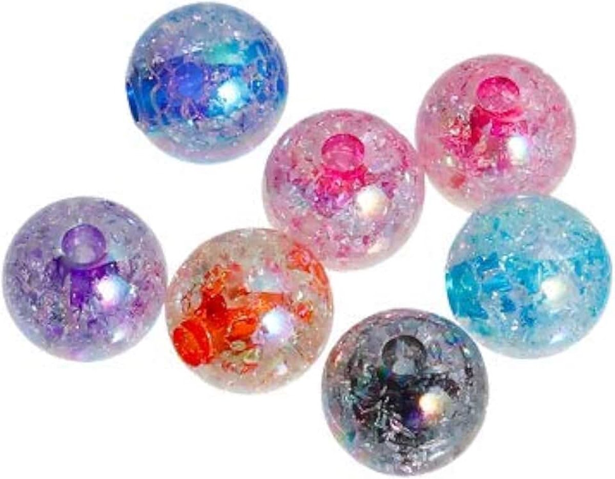 30 kleurrijke acrylkralen, 14 mm, rond gat 3,3 mm, transparant, crackle kunststof kralen om te knutselen, rijgen, parels, sieraden, doe-het-zelf sierparels, spacer