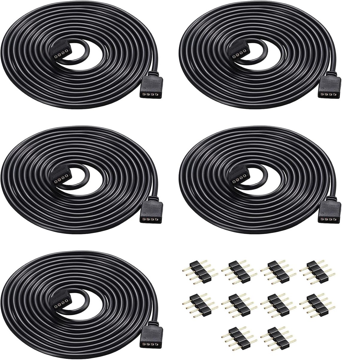 5 stuks 2 m ledstrip connector verlengkabel 4-pins led-verlenging zwart, aansluiting verdeler kabel voor 4-pins LED RGB strip licht