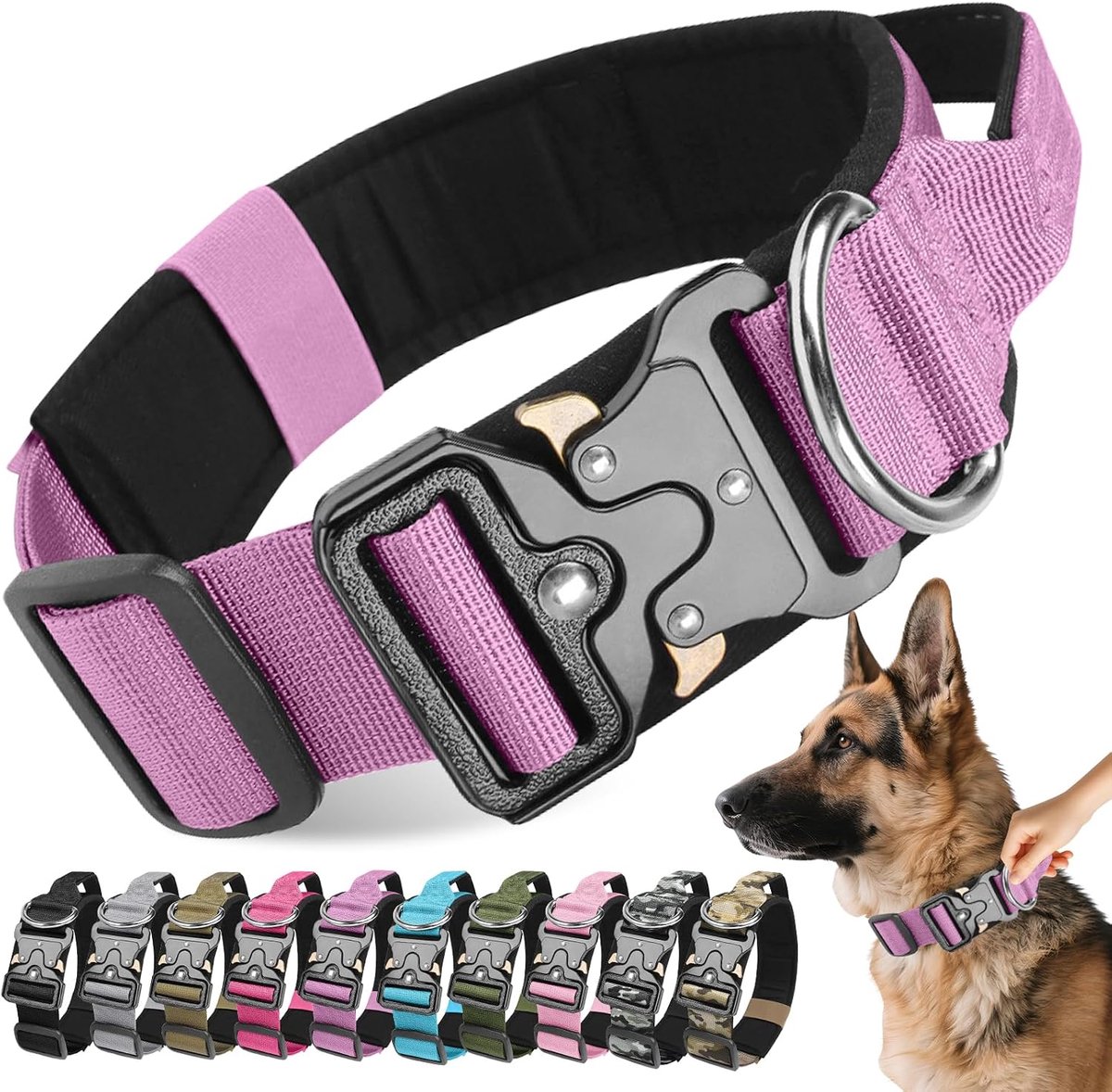 Hondenhalsband, brede hondenhalsband met controlegreep, verstelbaar en robuust, comfortabel, zacht nylon, voor kleine, middelgrote en grote honden (paars, M)