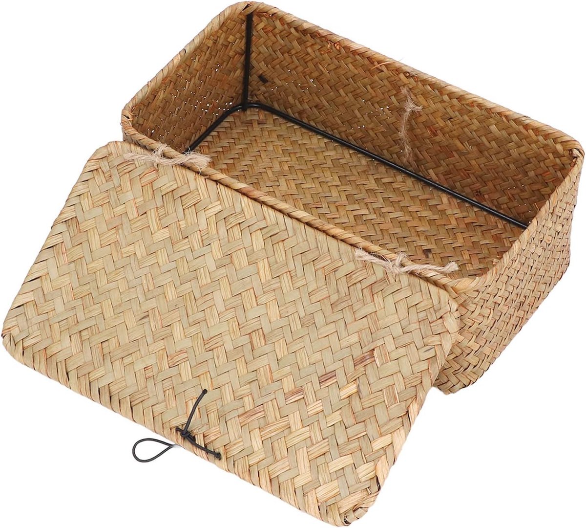 Opbergmand, Geweven Rechthoekige Plank Mand Bakken met Deksels Multifunctionele Desktop Organizer Doos voor Thuis Organisatie (L)