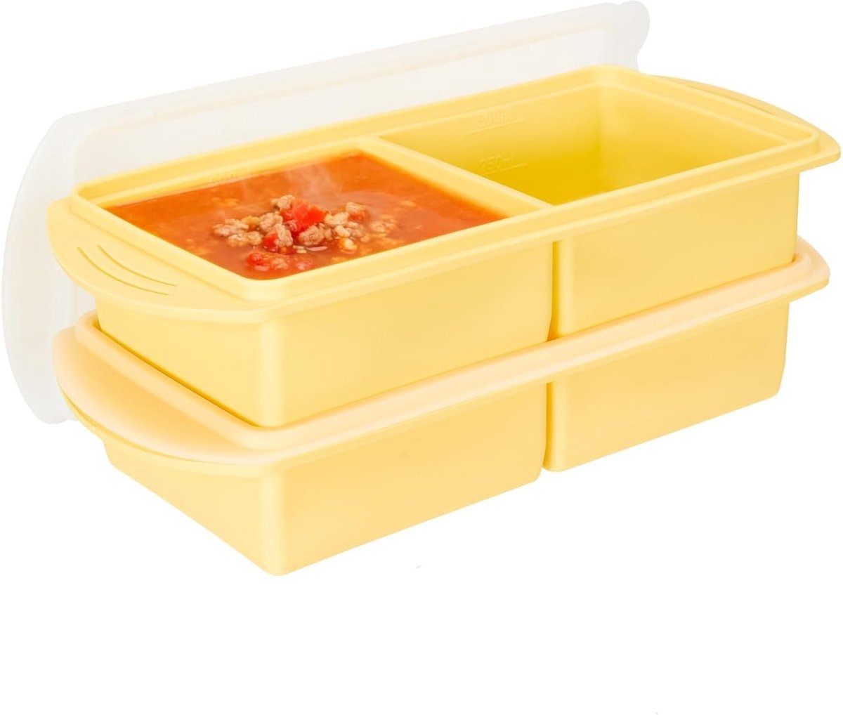 Set van 2 Gele Siliconen Diepvriesbakken met Deksel – Herbruikbare Soep- en Maaltijdvoorbereiding Containers, Multifunctionele Vriesvormen voor Porties, Saus, Soep en IJsblokjes