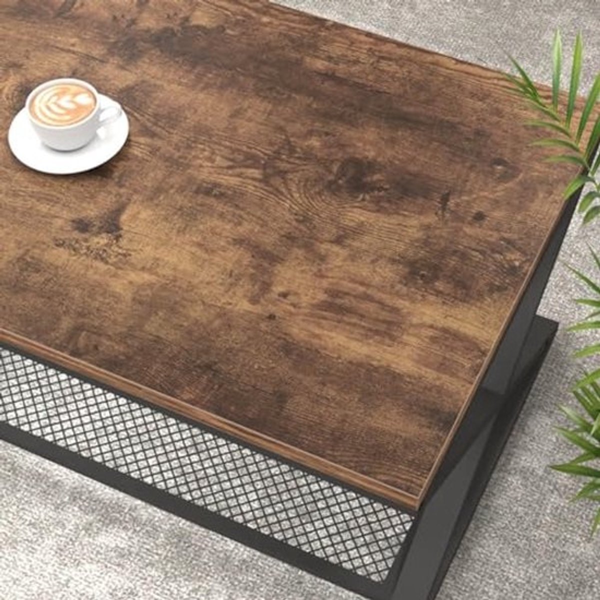 Houten Koffietafel met Opbergruimte en Industrieel Ontwerp
