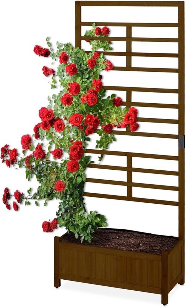 Plantenbak met klimrek en privacyscherm voor balkon & tuin - HxBxD 171 x 715 x 32 cm, hout bruin
