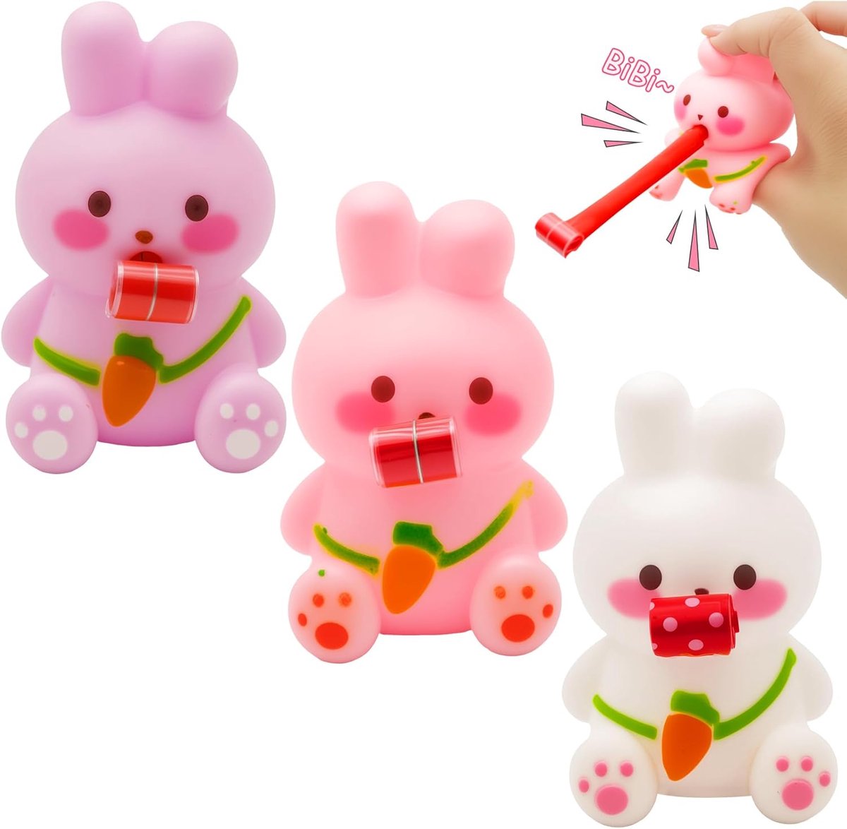 Stressknijpspeeltjes voor Pasen, 3 stuks zachte knijpspeeltjes in de vorm van een paashaas, knijpspeeltje met geluid, antistressspeeltje, knuffelspeeltje voor Pasen, knijpspeeltje voor Pasen