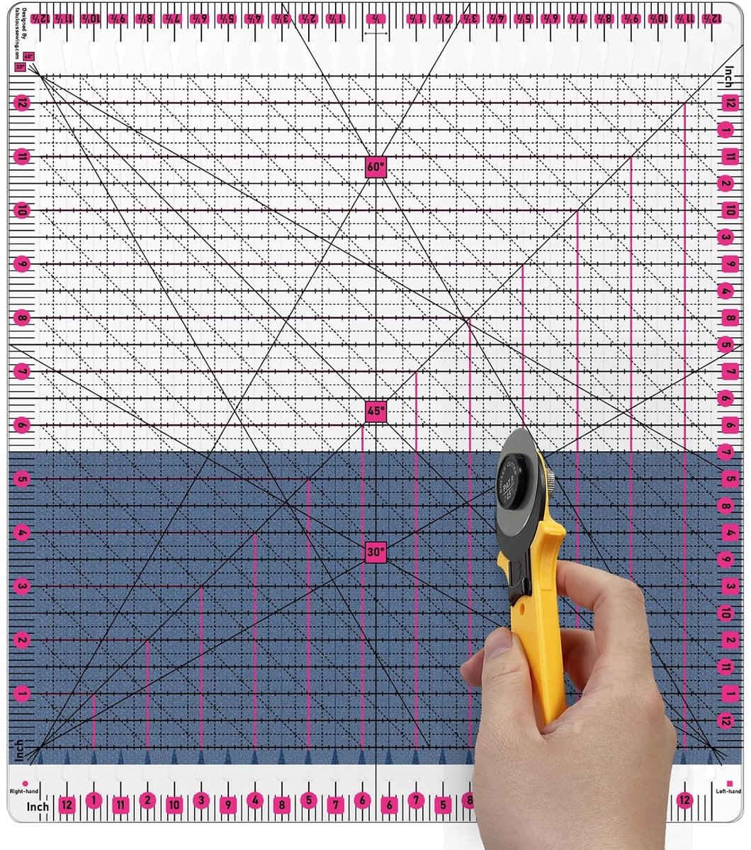 | 12,5 x 12,5 inch sleuven quiltliniaal voor het snijden van stoffen, naaien en patchwork | Acryl quiltliniaal met meting