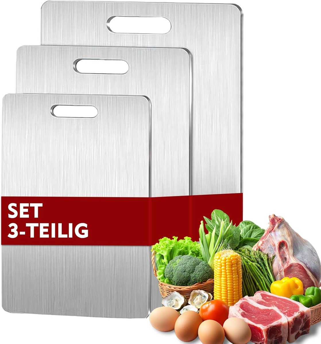 3 stuks titanium snijplank – titanium coating, dubbelzijdig bruikbaar voor vlees, brood, groenten en fruit