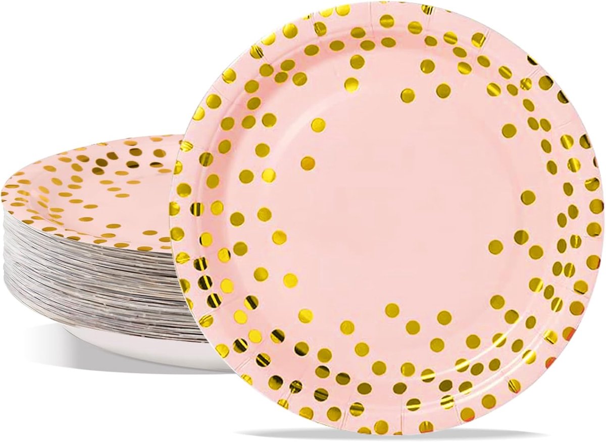 50 stuks papieren borden, feestborden, kinderverjaardag, bordenset, 23 cm, feestservies, roségoud, wegwerppapieren borden voor afstudeerfeest, oudejaarsavond, kinderverjaardag, verjaardag