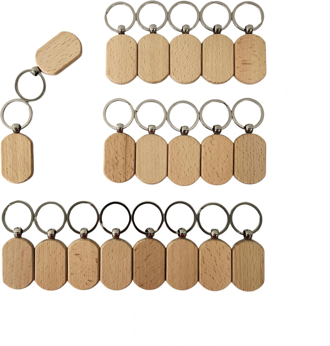 Onafgewerkte ovale houten sleutelhangers, natuurlijke blanco houten sleutelhangers met metalen ringen, doe-het-zelf graveerbare sleutelhangerkit voor knutselen, schilderen, graveren