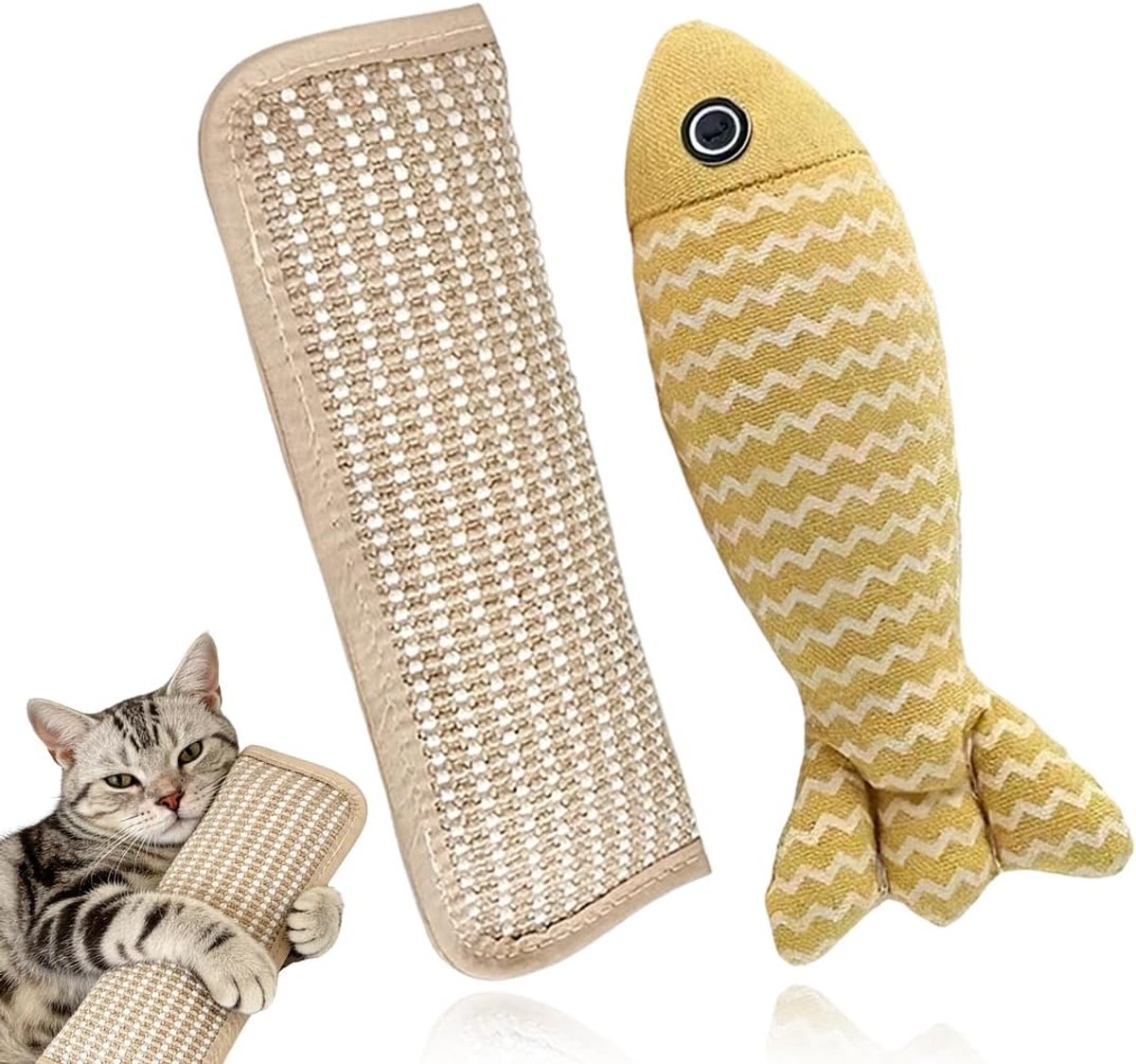 2 stuks kattenkruidspeelgoed, kattenkruidkussen, grote jute krabplank voor katten, kattenspeelgoed, natuurlijk sisal voor kittens, interactief spelen en kauwen voor tandende kittens