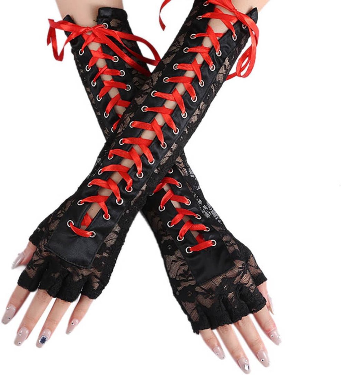 Handschoenen met zwarte bandjes, handschoenen met lange mouwen voor dames en meisjes met armwarmers en warme bandjes