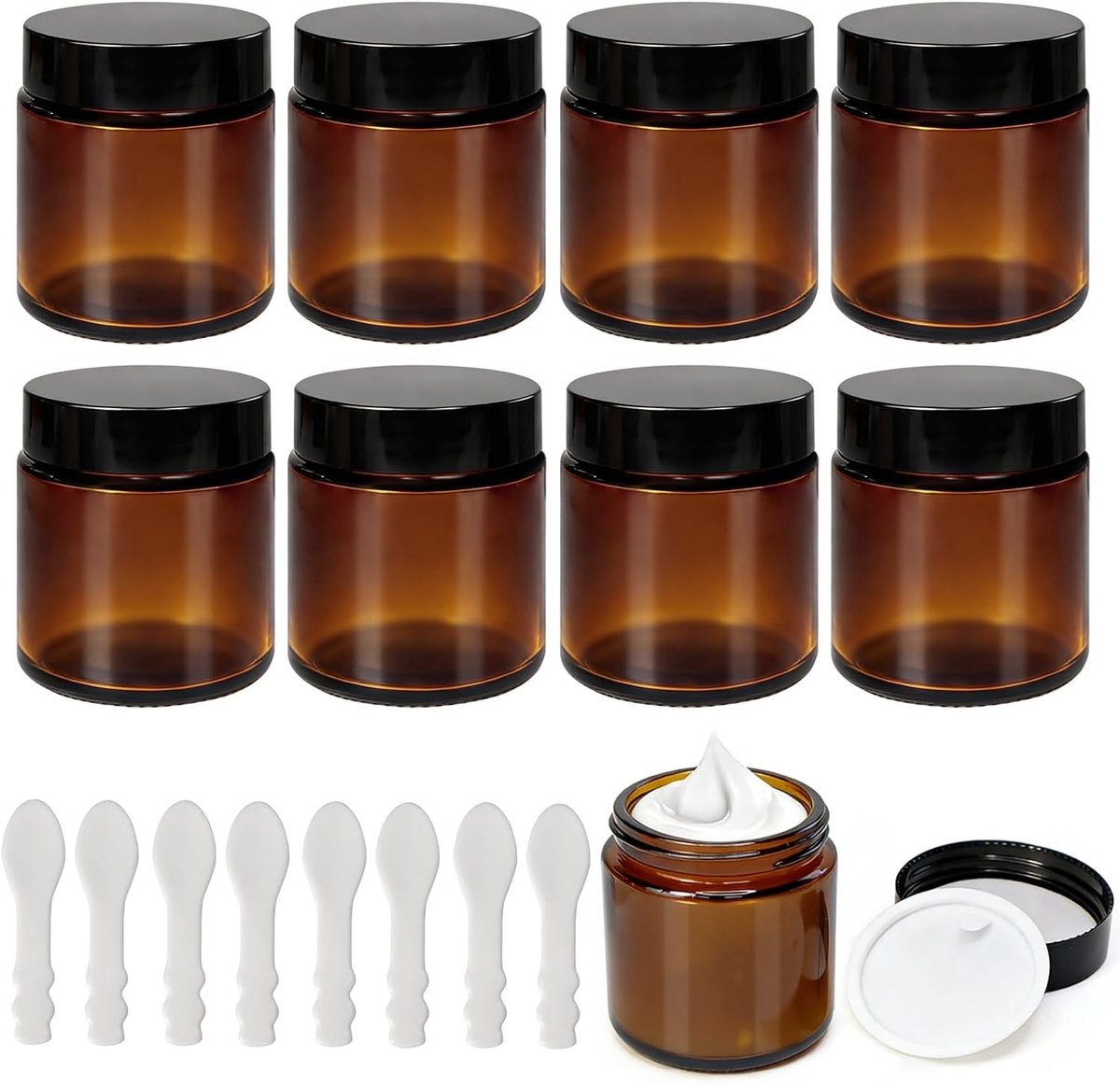 Glazen potjes met deksel - Bruin - 100 ml - Glazen Cosmetica Containers met Lekvrij Binnendeksel - Voor Huidverzorging