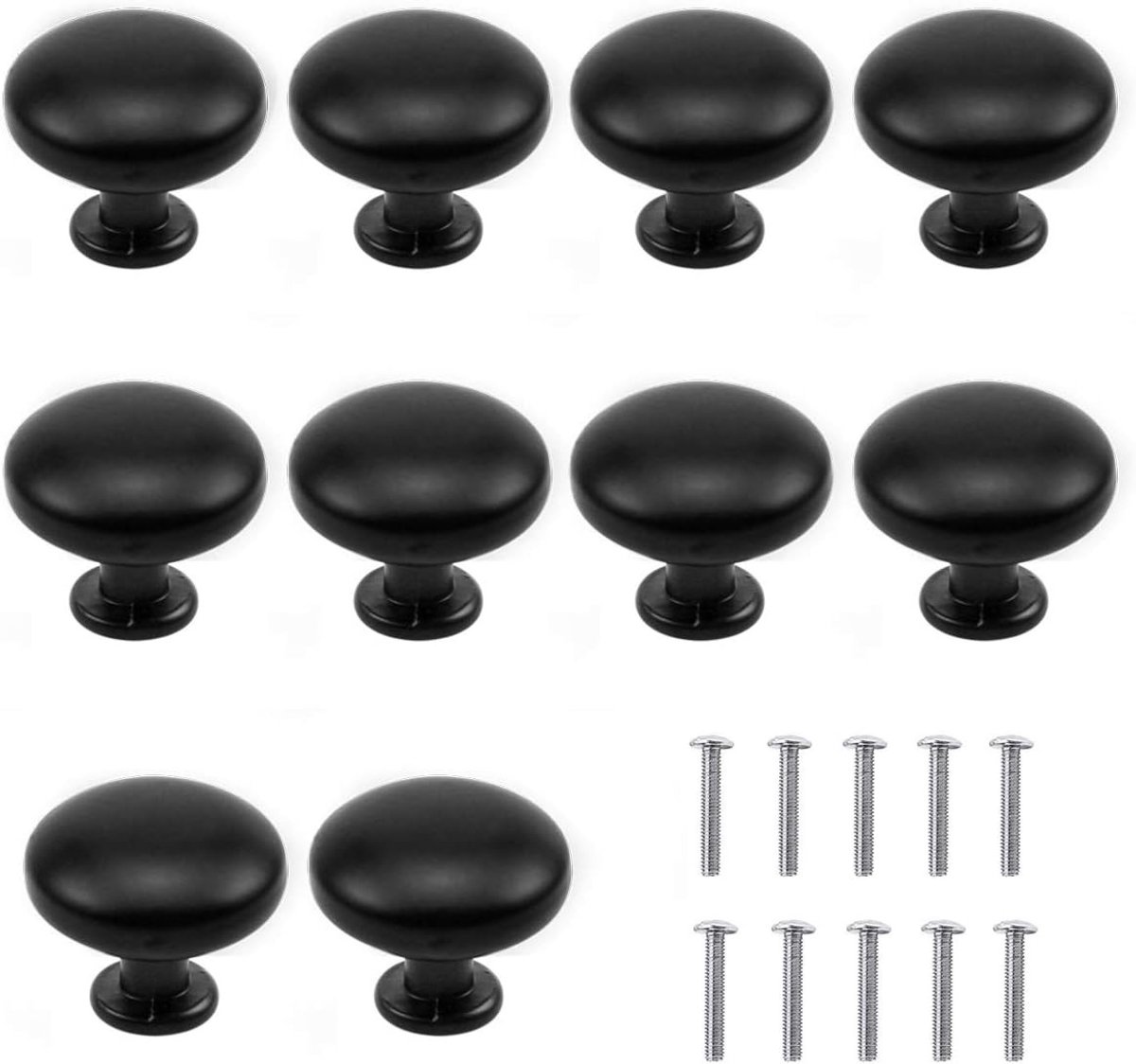 Set van 10 Matte Zwarte Kastknoppen - Ronde Paddenstoel Handgrepen van 30mm Aluminium Legering voor Meubels, Keuken en Kasten