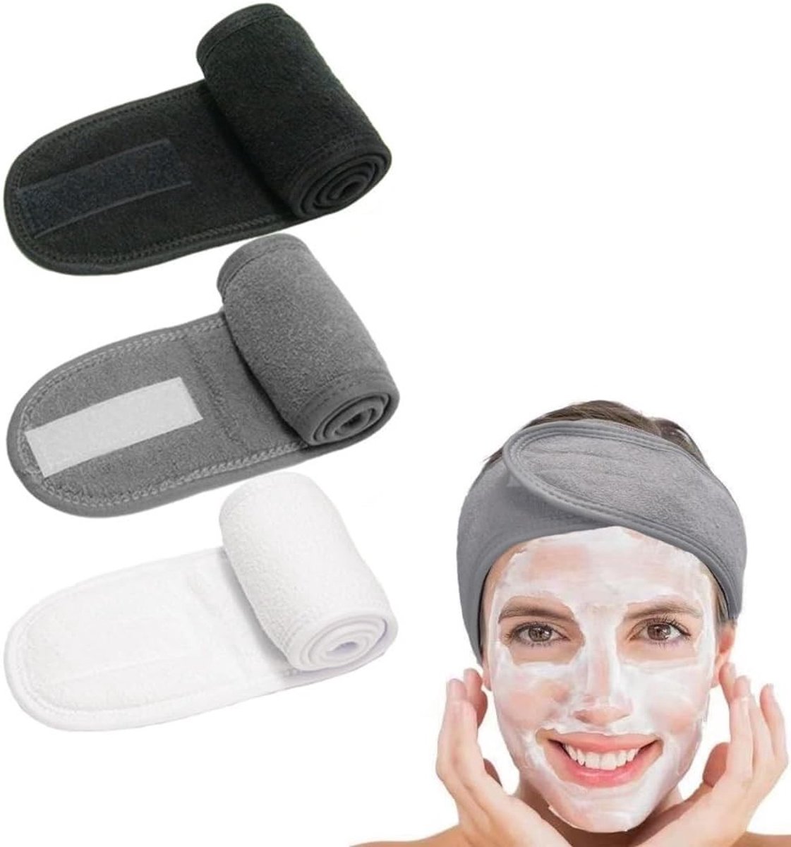 Set van 3 Cosmetische Hoofdbanden van Badstof voor Haarbescherming tijdens Make-up, Sport en Yoga
