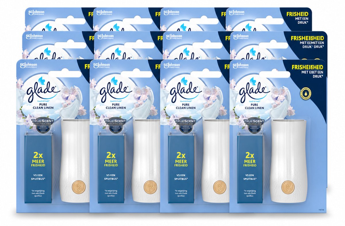 12 x Glade - Houder Touch & Fresh - Pure Clean Linen - 10 ml - Voordeelverpakking - 12 stuks