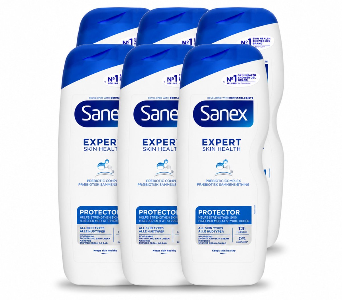 6 x Sanex – Douchegel – Expert Skin Health Protector – 600 ml - Voordeelverpakking - 6 stuks
