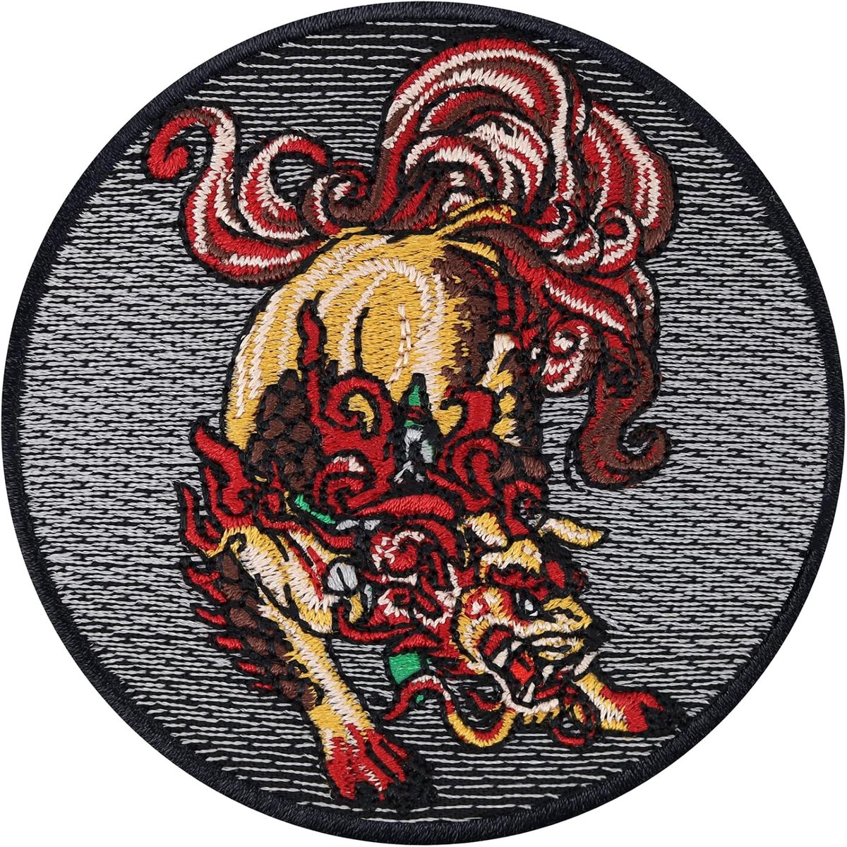 Appliqués Foo Dog Premium Feng Shui Bewaker Komainu Strijkpatch voor strijken | Chinese leeuwenhond voor welvaart en rijkdom | Chinese decoratie strijkembleem | 80x80mm
