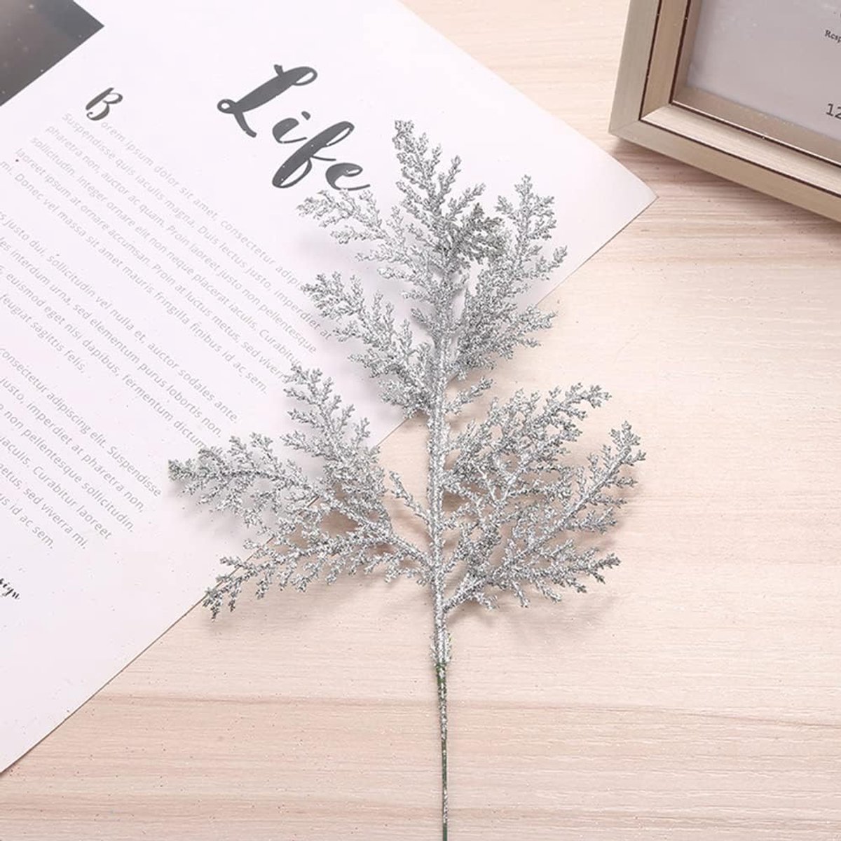 10 kunstmatige kerstglitterbladeren, kunstmatige boomtak, DIY-kerstboomhanger voor thuis, bruiloft, feest, vakantie, DIY-decoratie