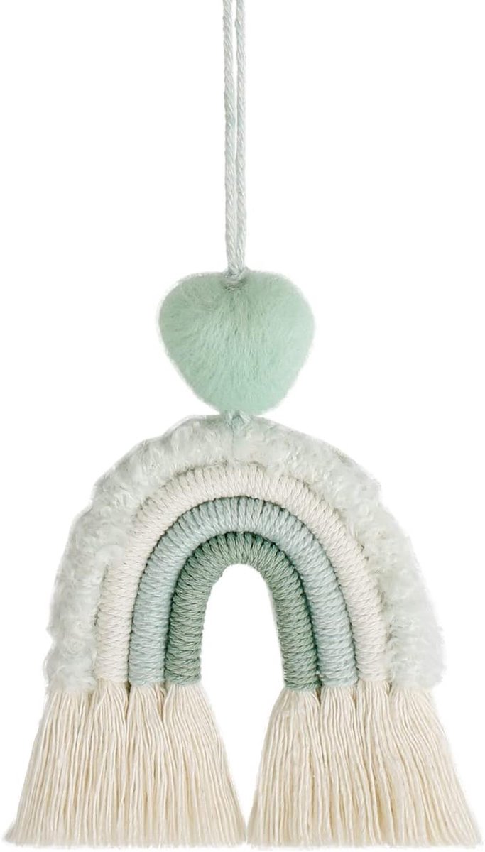 Achteruitkijkspiegel hanger, macramé handgeweven regenboog wandtapijt, kinderkamer wanddecoratie, autospiegel hangend accessoire, hangend ornament, auto-spiegelophanging, decoratie voor auto