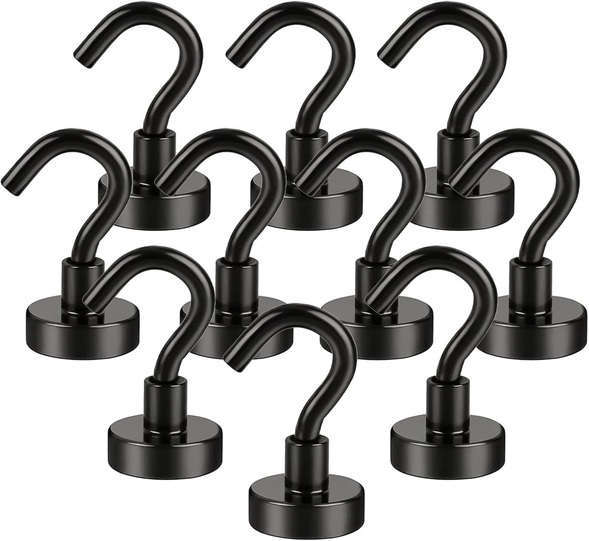 10 stuks magneethaken, extra sterk, zwart neodymium, supersterke magneten met haken, magnetische haak voor keuken, badkamer, slaapkamer, garage, kluisjes, sleutelhouder