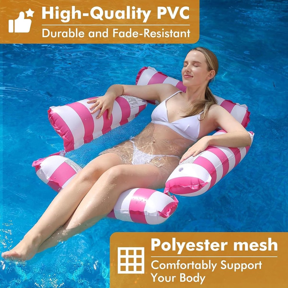 Waterhangmat met net, dikke pvc-versie, 100 kg draagkracht, 4-in-1 hangmat zwembad voor zee en zwembad, incl. handpomp