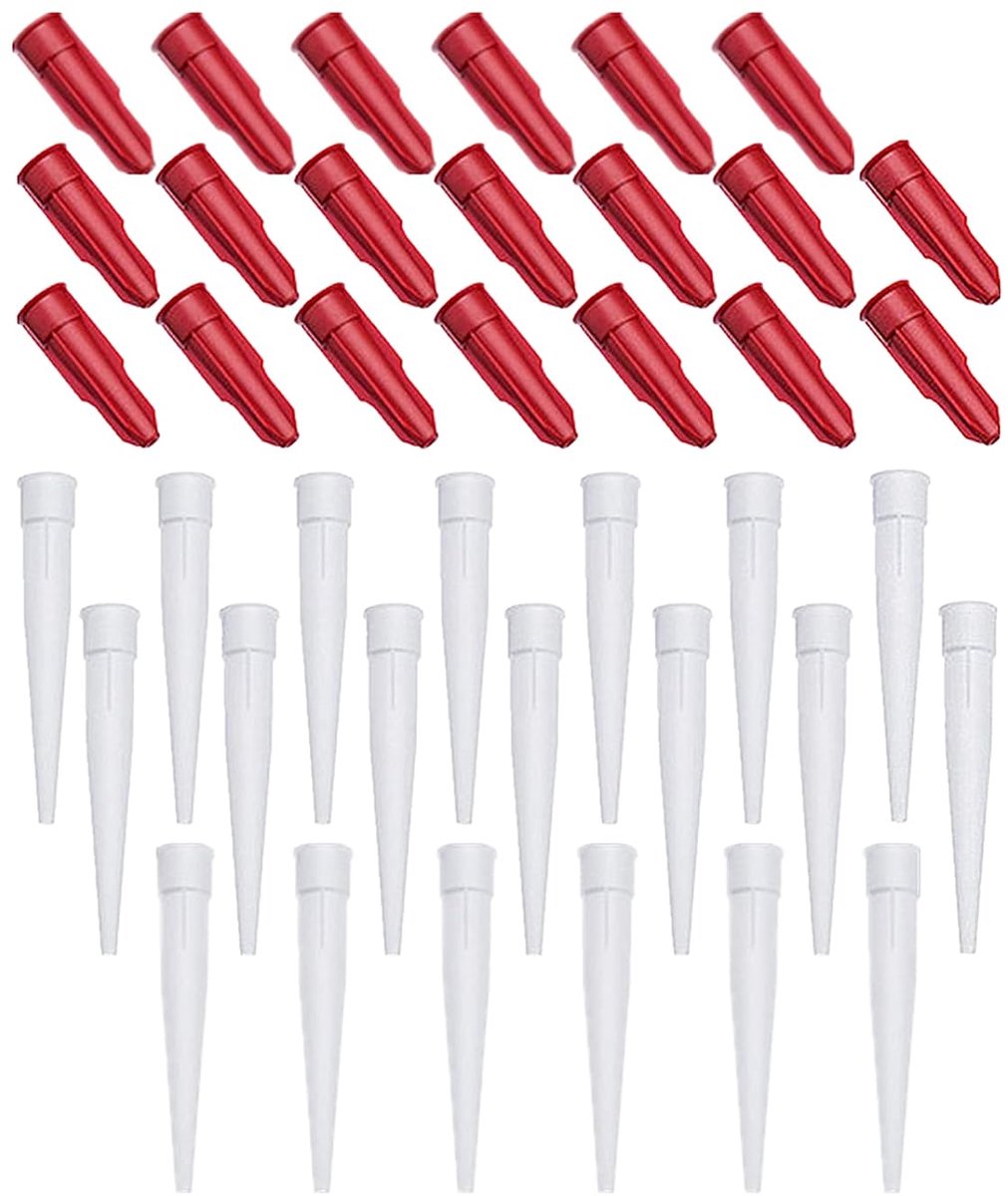 Set van kit spuitmonden, reservesiliconen afdichtingsmondstukken, siliconen spuitmonden, schroefafdekkingen, afdichtingsgereedschap, witte breeuwsproeiers en rode breeuwdoppen, kunststof (30)