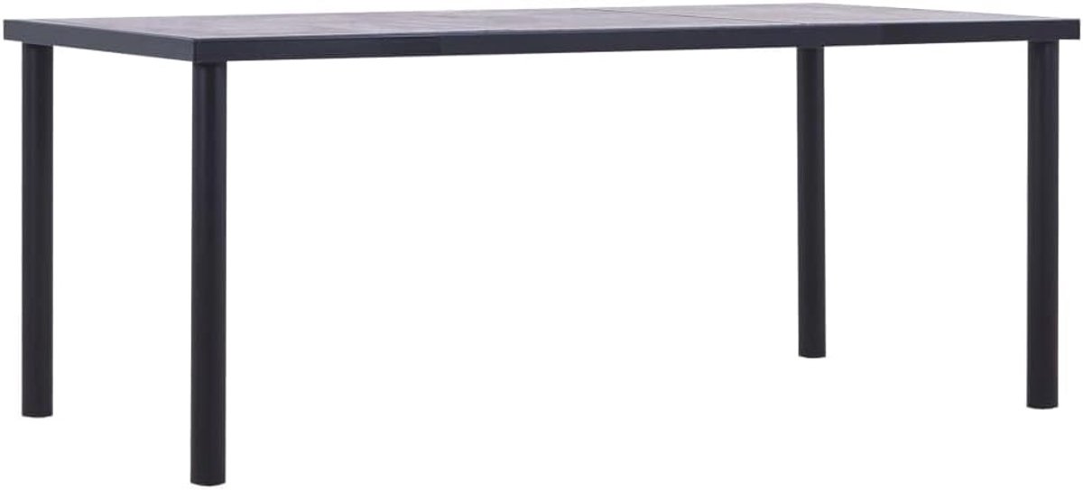 Eettafel zwart en betongrijs 180 x 90 x 75 cm MDF tafelblad met metalen frame voor keuken, eetkamer of buiten