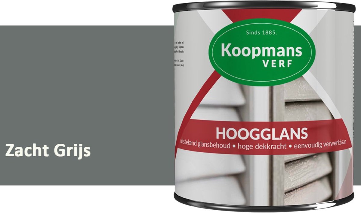 Koopmans Hoogglans Lakverf Binnen & Buiten – Voor Hout en Metaal – Krasvast – Hoge Dekkracht – Kozijnen, Deuren & Meubels – Zacht Grijs – 1,5 l