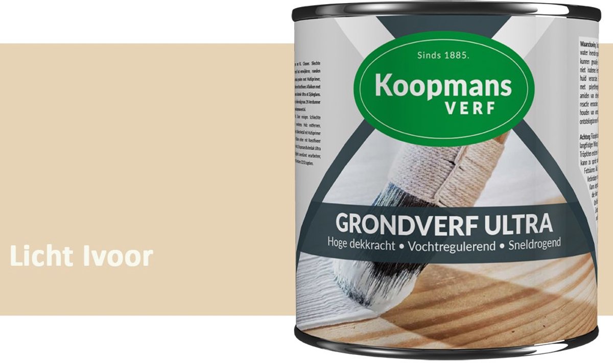 Koopmans Grondverf Ultra – Grondverf Hout & Metaal Binnen en Buiten – Vochtregulerende Primer – Hoge Dekking – Zijdeglans – Licht Ivoor – 750 ml