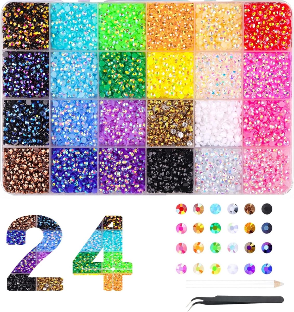 24000 stuks strass-steentjes Bedazzler Kit 3mm 24 kleuren glitterstenen