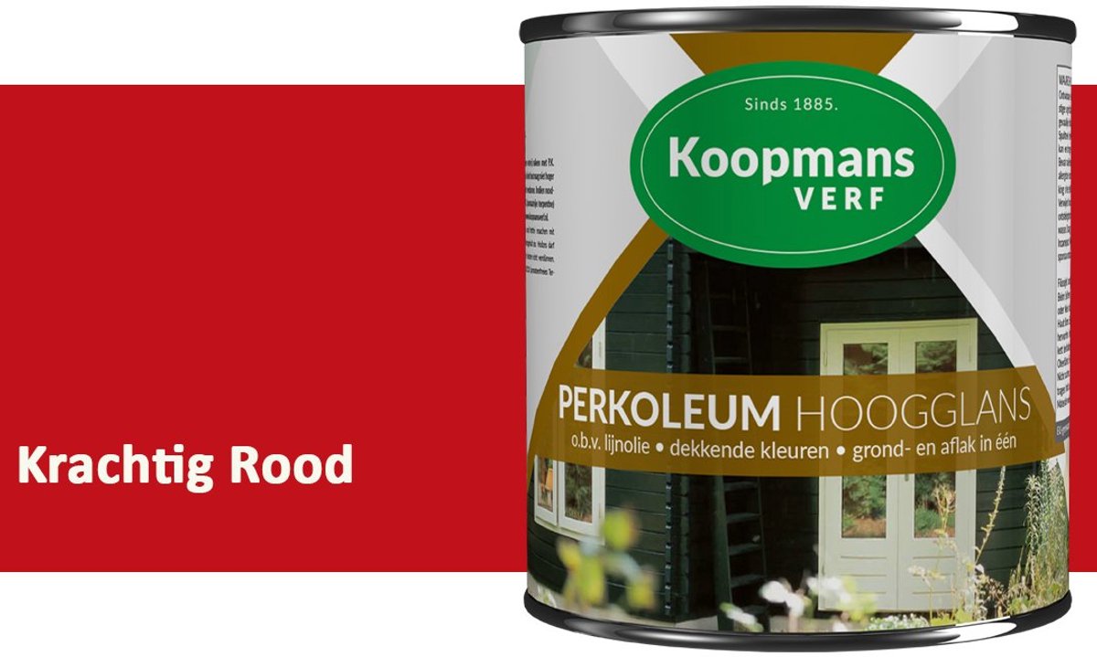 Koopmans Perkoleum Hoogglans Dekkend – Krachtig Rood – 750 ml – Dekkende Beits Buiten – Schutting, Gevel & Tuinhout