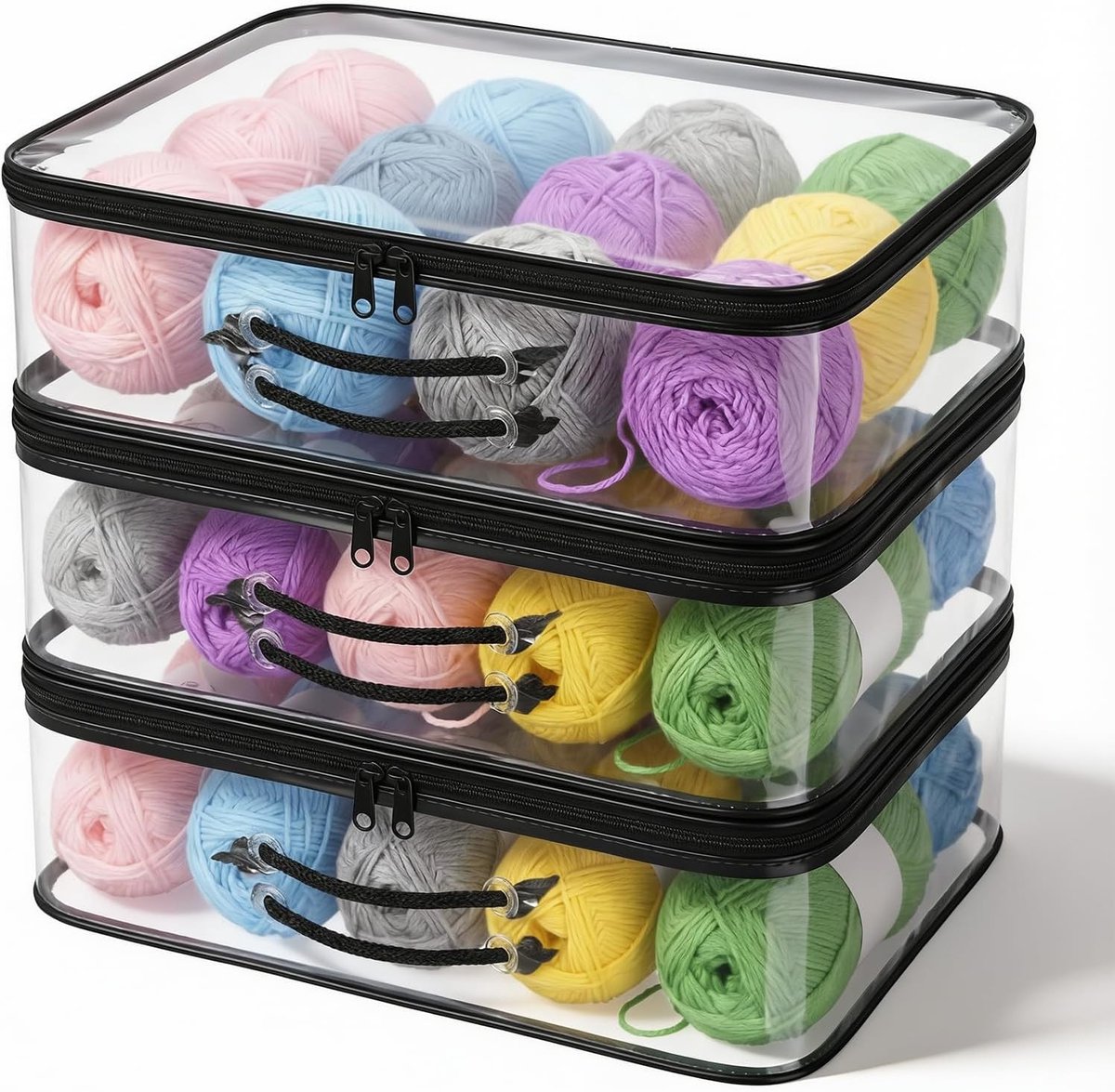 Garen opbergtas - Transparant - 40 x 30 x 10 cm - PVC Opbergzak met Handgrepen - Voor Brei- en Haakbenodigdheden