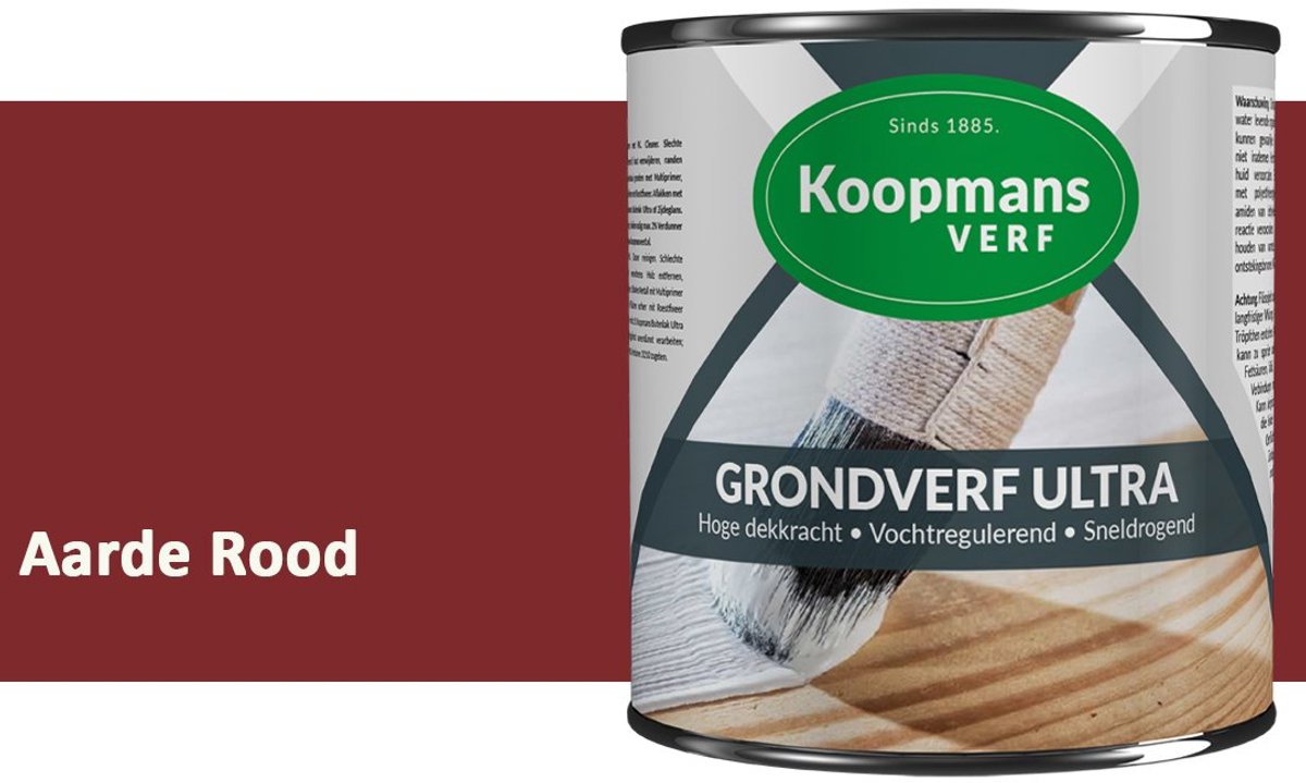 Koopmans Grondverf Ultra – Grondverf Hout & Metaal Binnen en Buiten – Vochtregulerende Primer – Hoge Dekking – Zijdeglans – Aarde Rood – 1,5 l