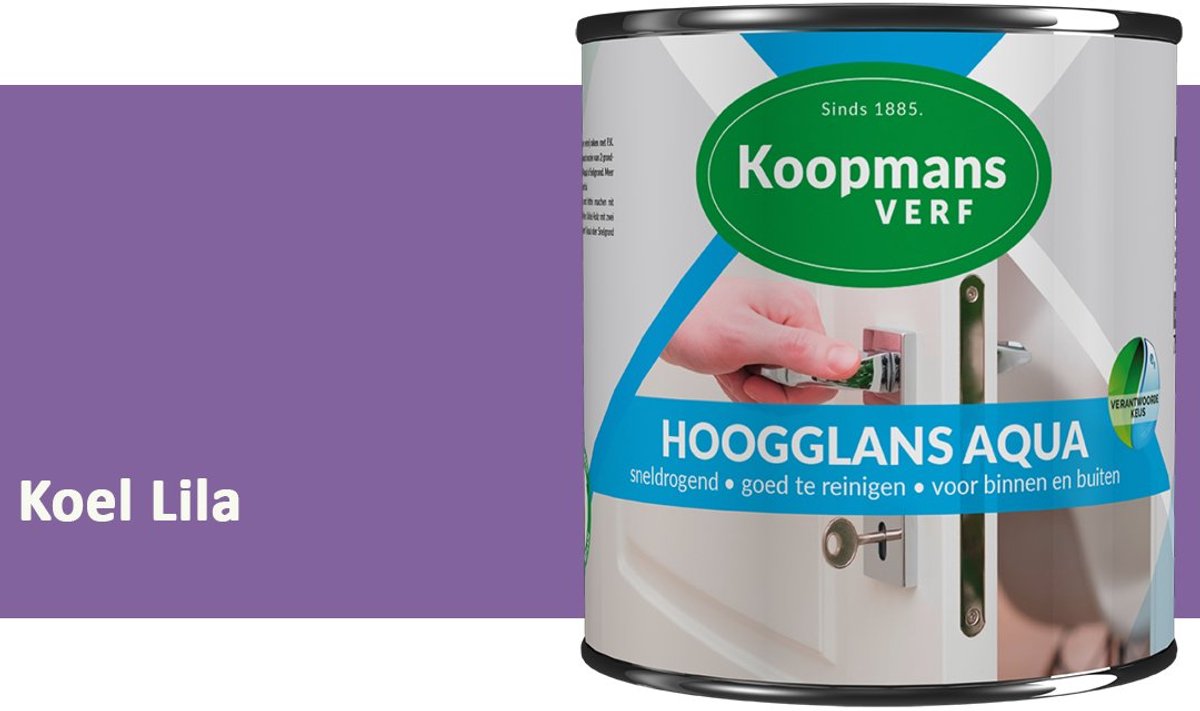 Koopmans Hoogglans Aqua Lak – 750 ml – Koel Lila – Hoogglans Verf – Sneldrogend & Biobased – Voor Binnen en Buiten – Hout & Metaal